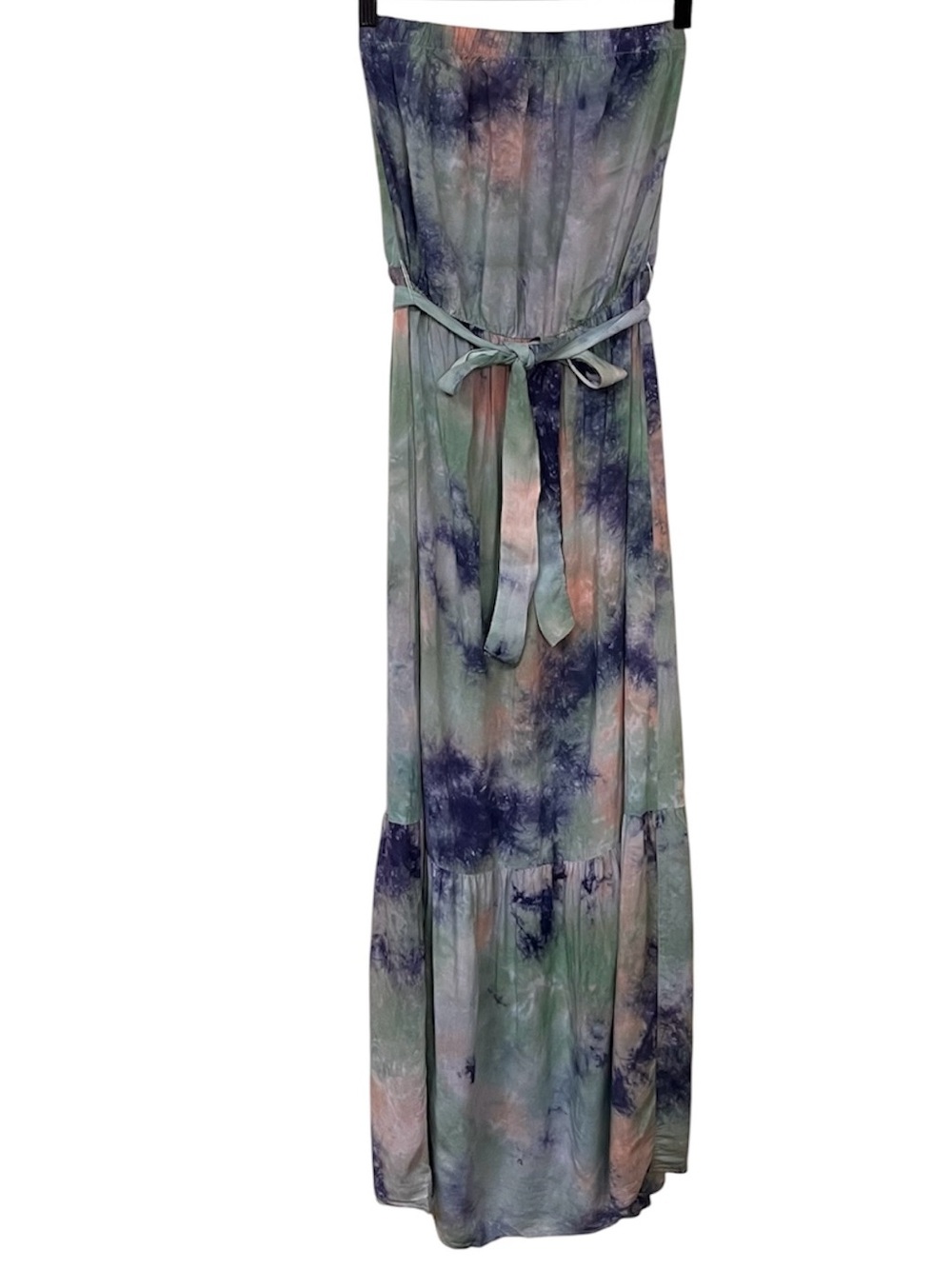 The Vanity Room Strapless Tie-Dye Maxi Dress in Green, Purple & Pink